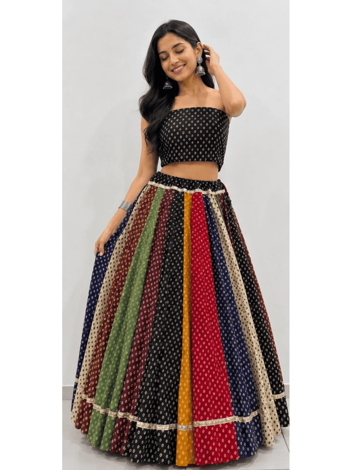Multiple Color Bandhani Print Chaniya with Blouse Piece