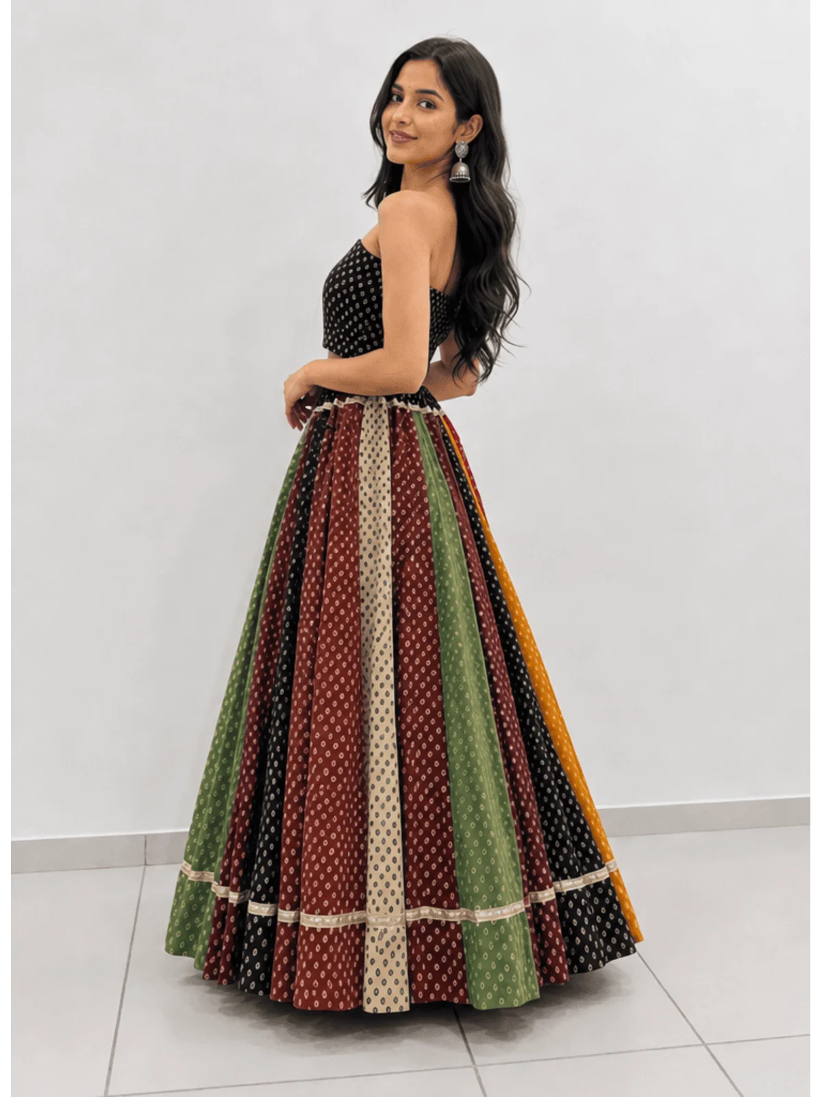 Multiple Color Bandhani Print Chaniya with Blouse Piece