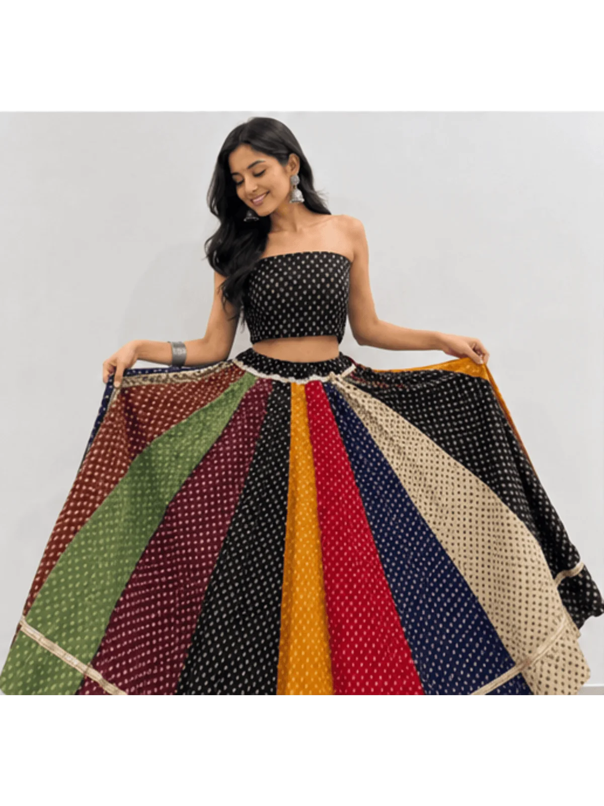 Multiple Color Bandhani Print Chaniya with Blouse Piece