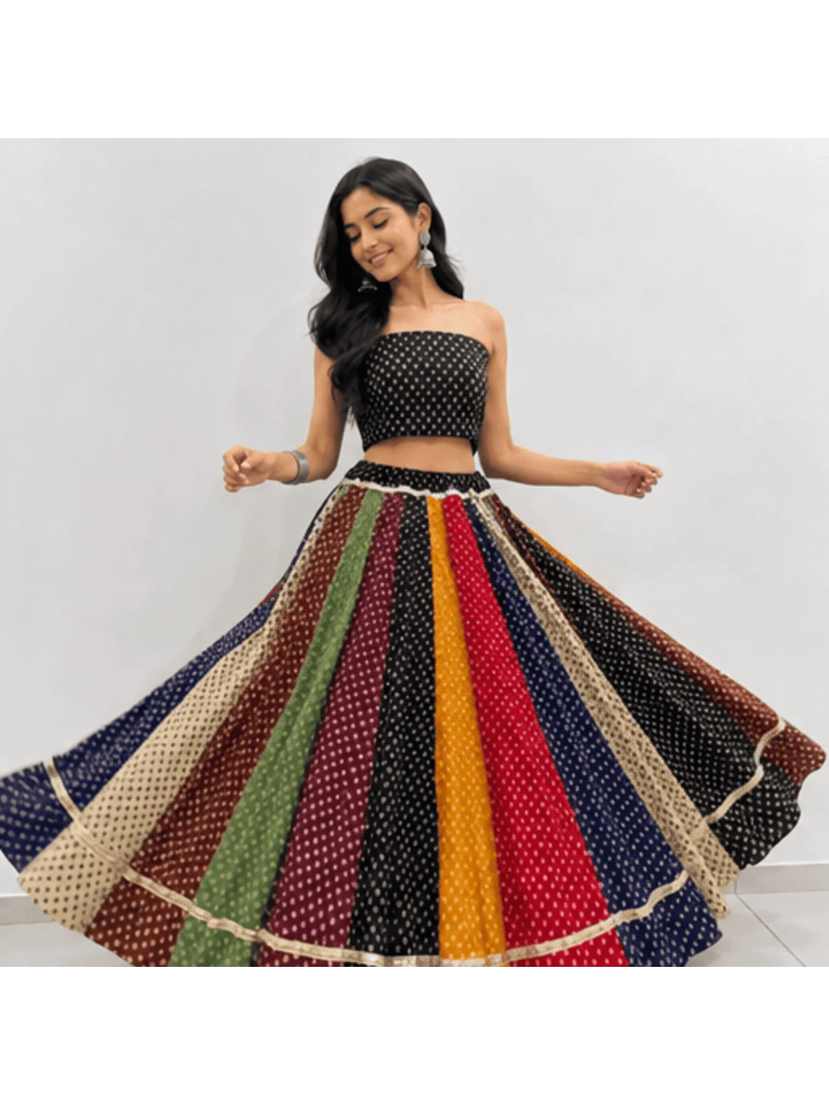 Multiple Color Bandhani Print Chaniya with Blouse Piece