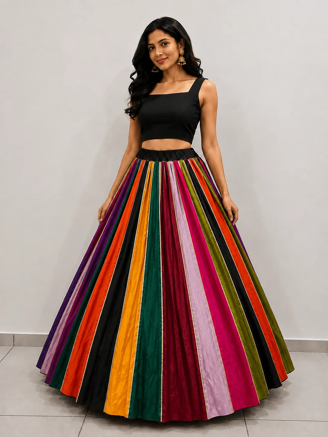 72 Kali Multi Color Cotton Chaniya with Black Blouse Piece