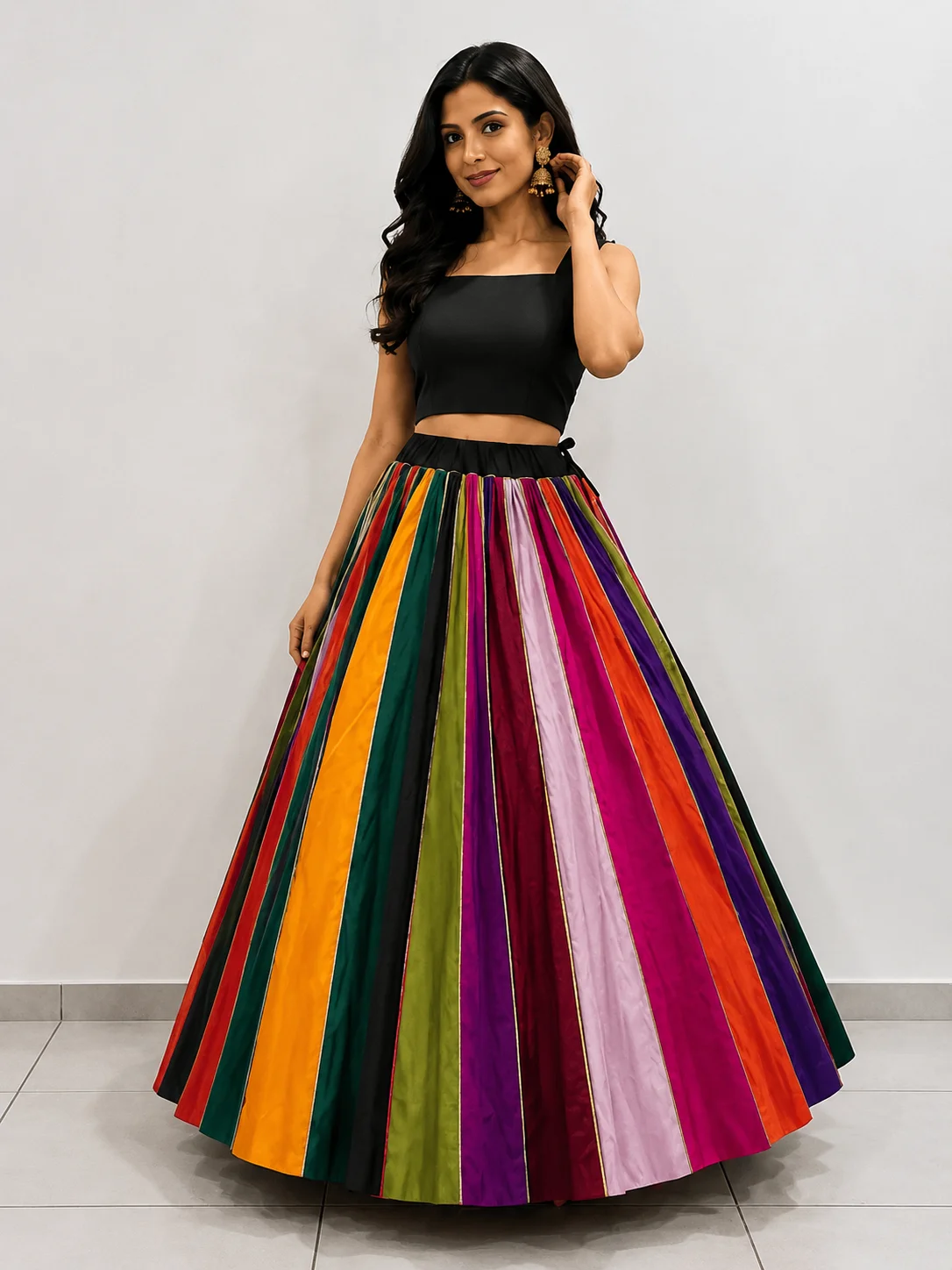72 Kali Multi Color Cotton Chaniya with Black Blouse Piece
