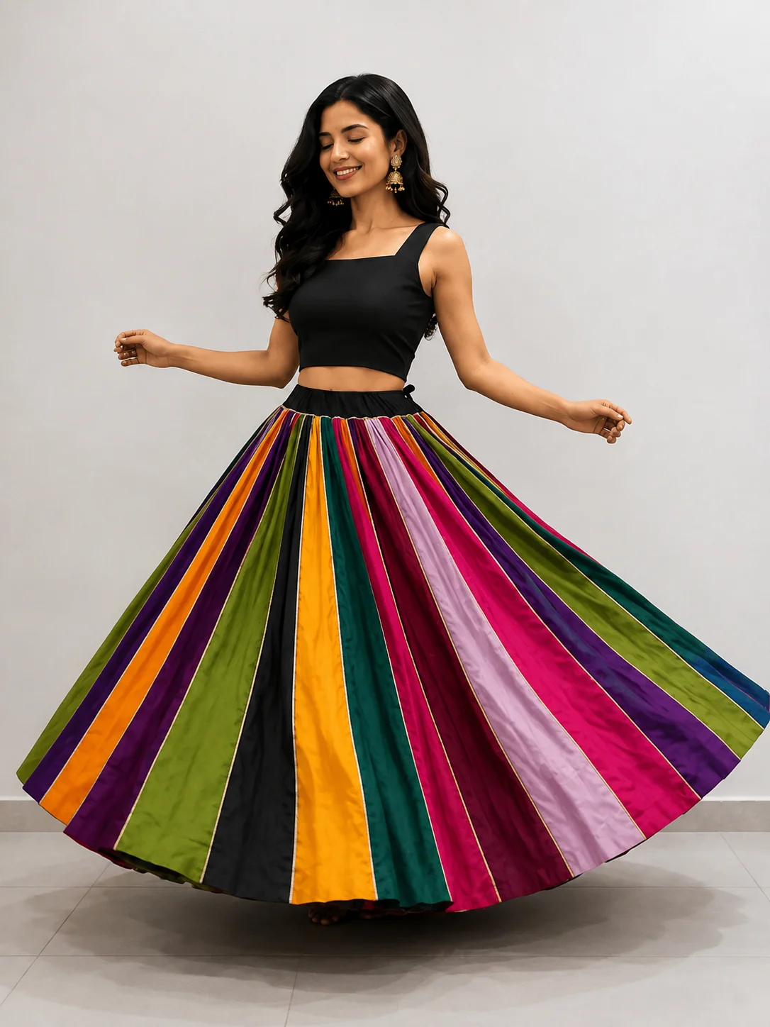 72 Kali Multi Color Cotton Chaniya with Black Blouse Piece