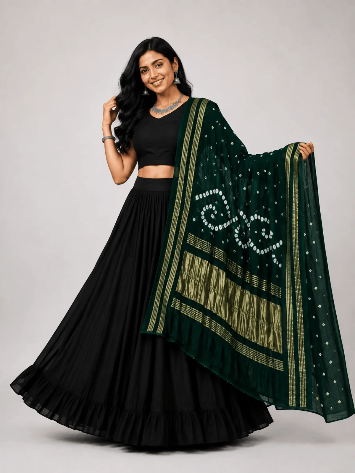 Bandhej Dupatta (Dark Green)