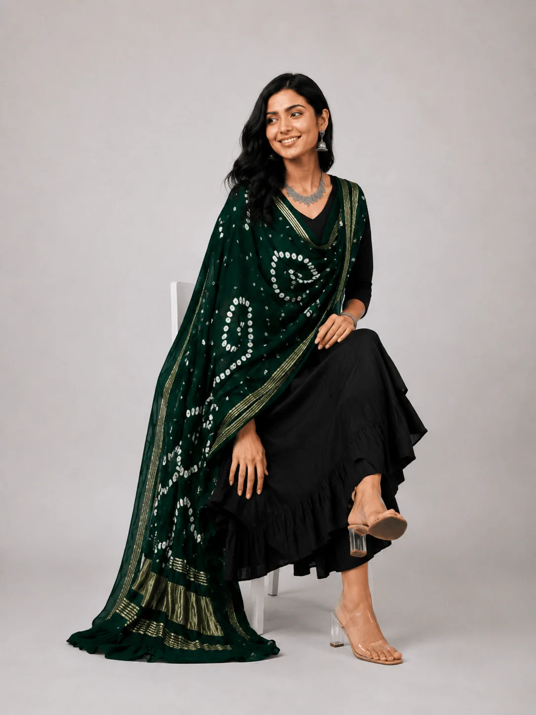Bandhej Dupatta (Dark Green)