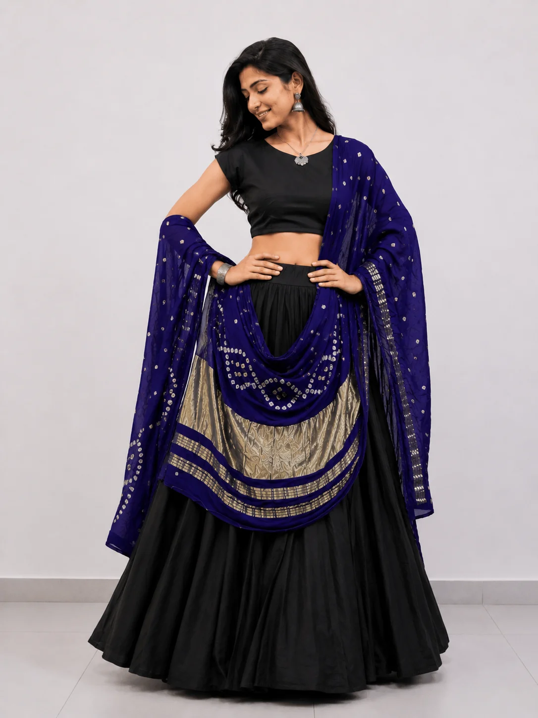 Bandhej Dupatta (Midnight Blue)