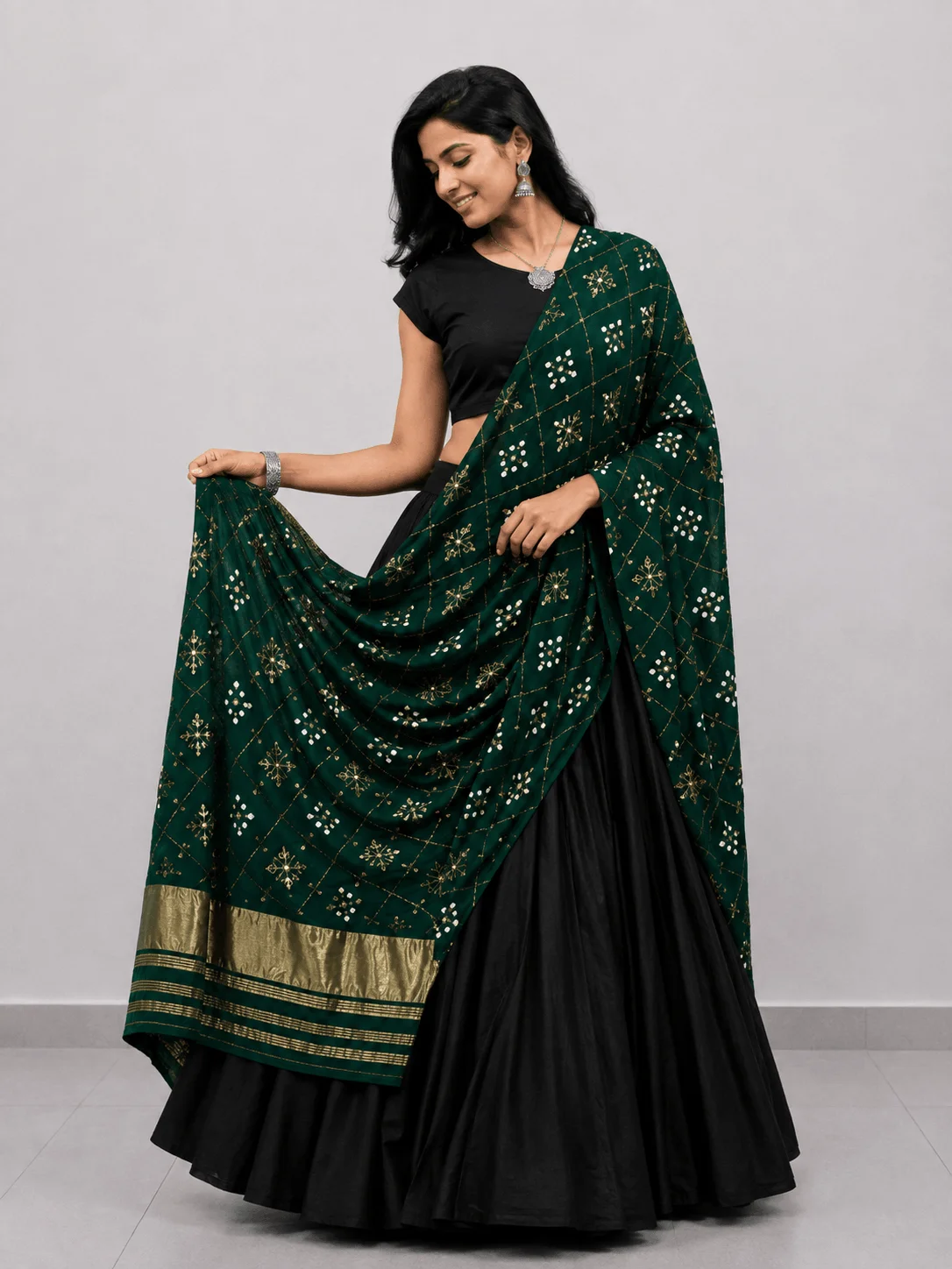 Bandhej Dupatta (Bottle Green)