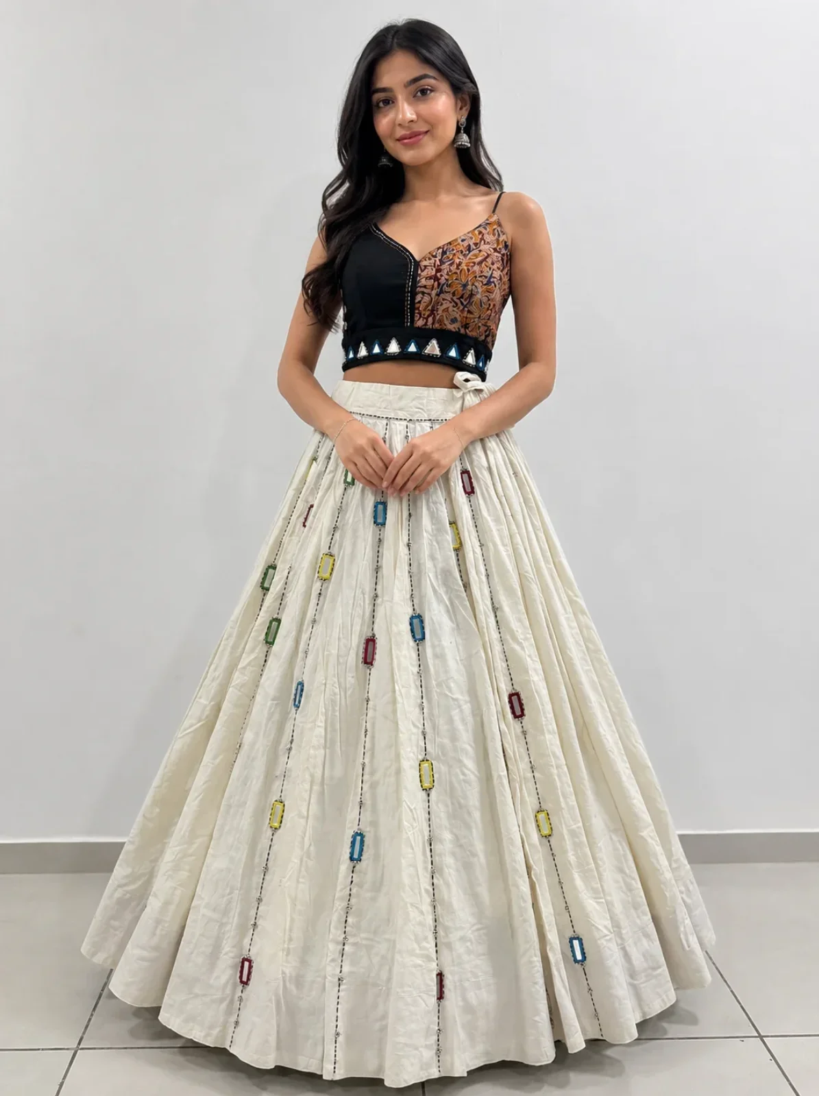 Handwork Mirror Color Thread Ghughri Chaniya (Only Chaniya)