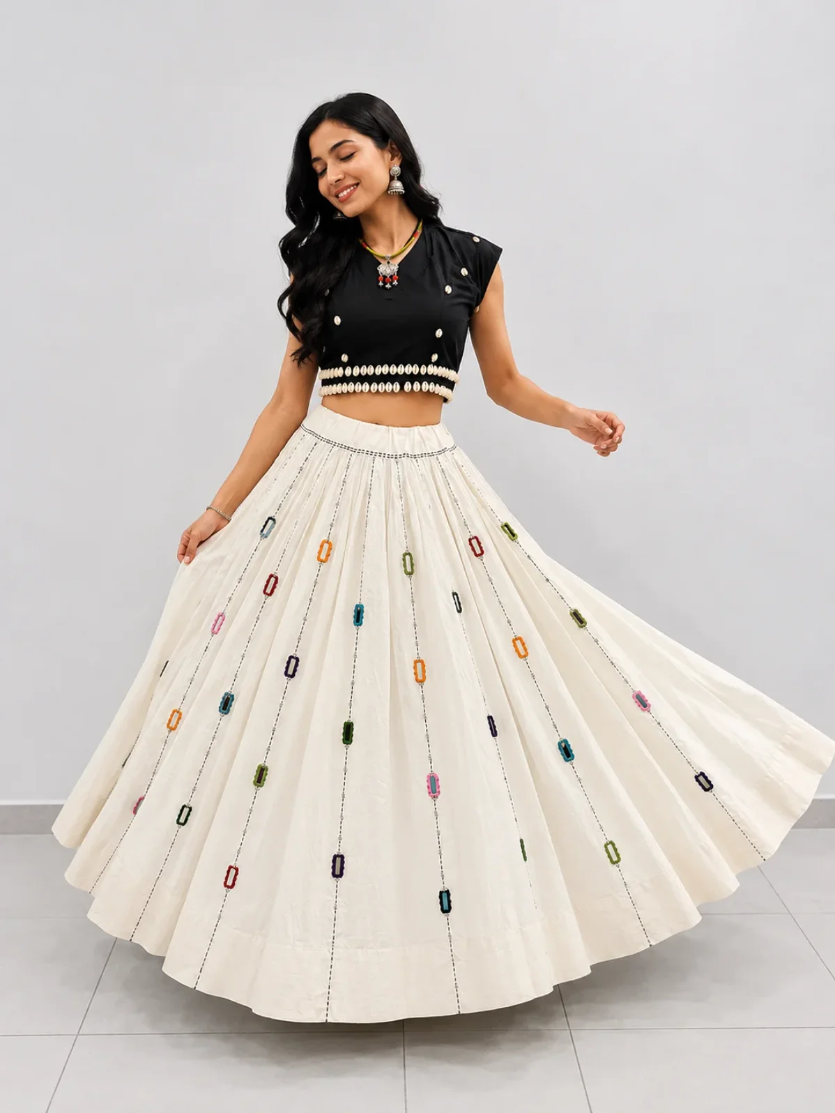Handwork Mirror Color Thread Ghughri Chaniya (Only Chaniya)