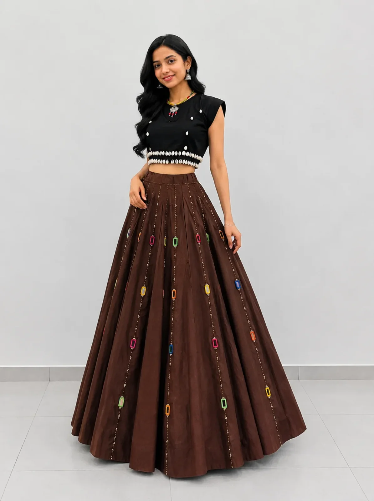 Handwork Mirror Color Thread Ghughri Chaniya (Only Chaniya)