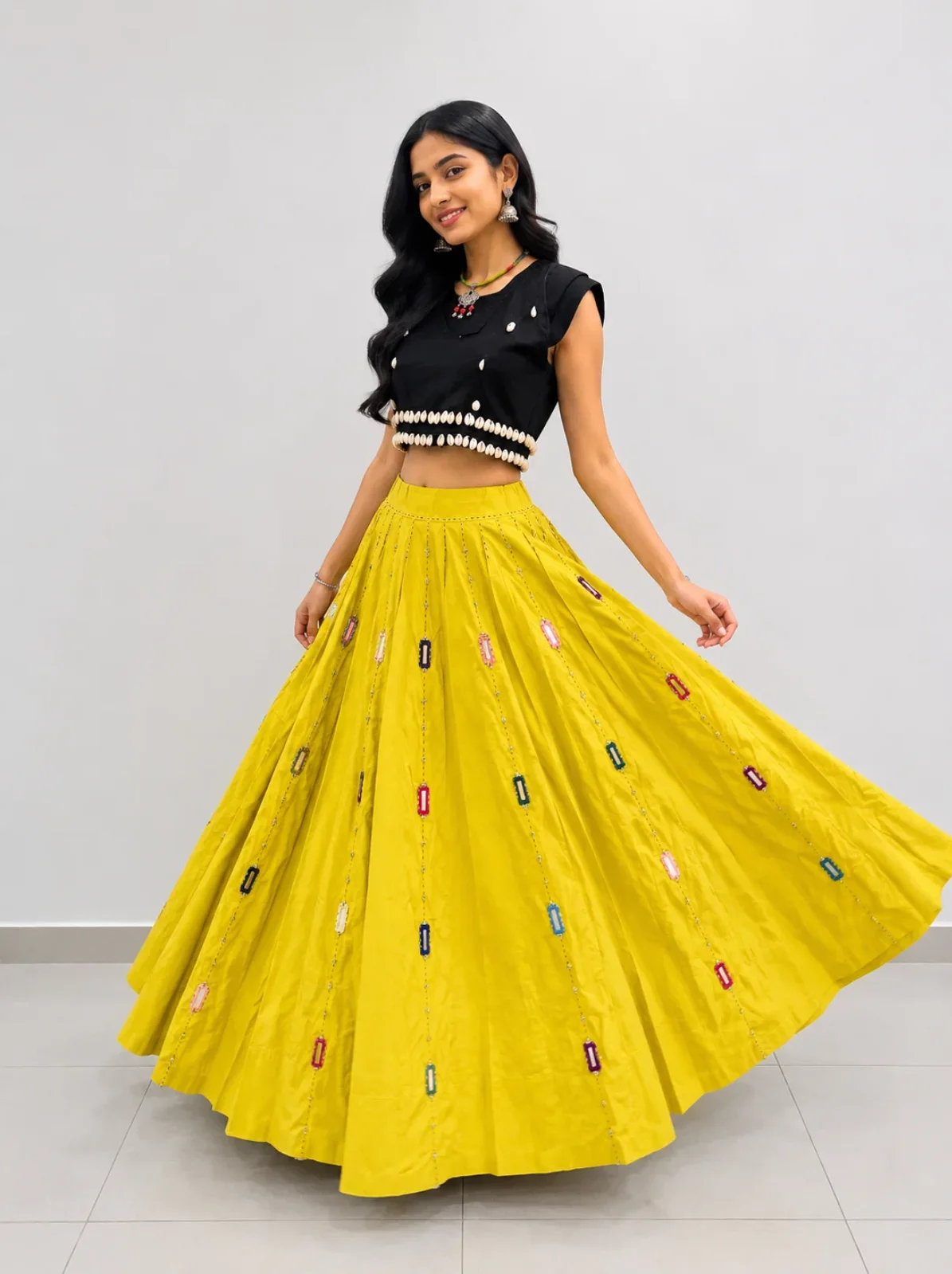 Handwork Mirror Color Thread Ghughri Chaniya (Only Chaniya)