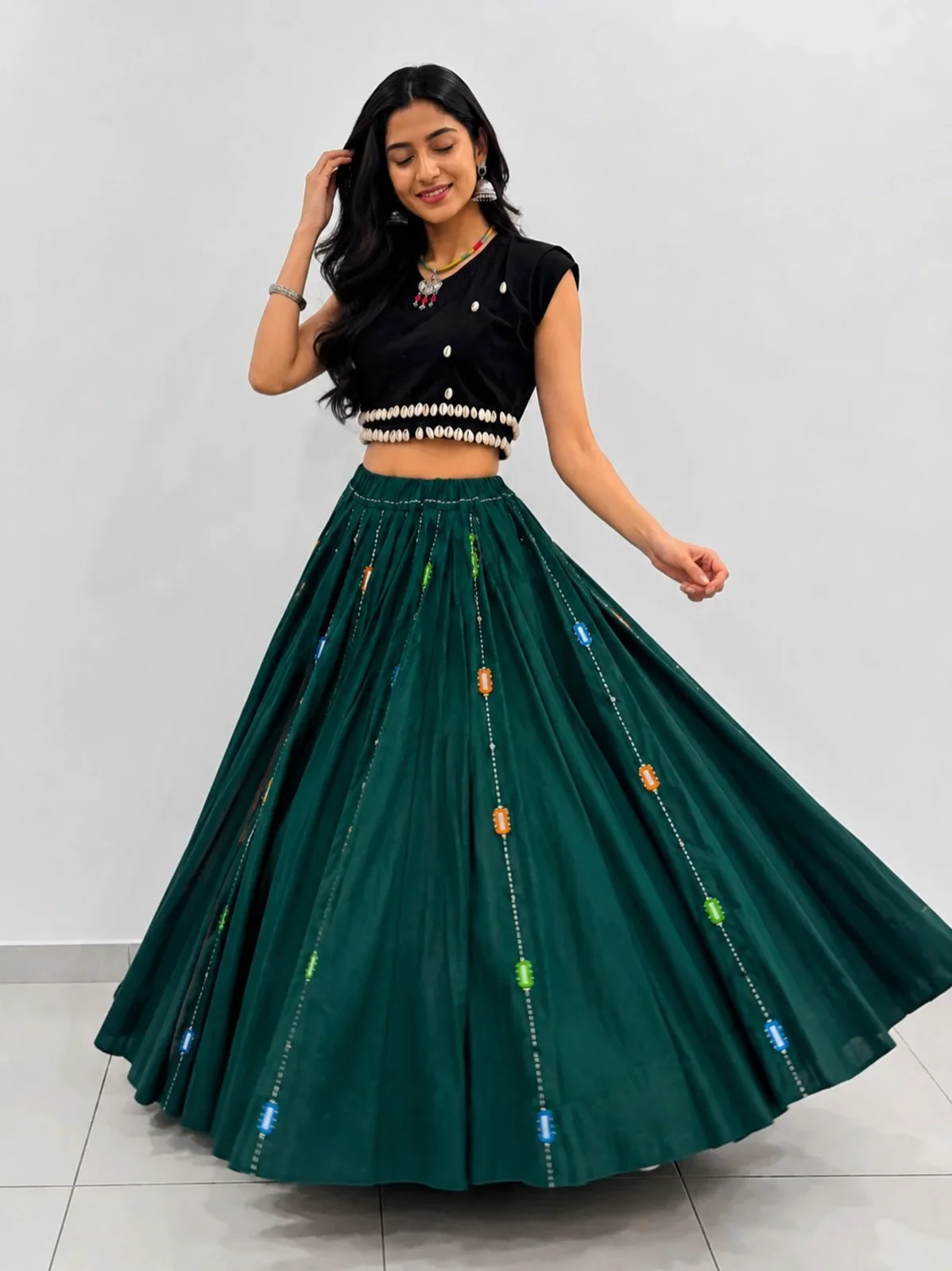 Handwork Mirror Color Thread Ghughri Chaniya (Only Chaniya)