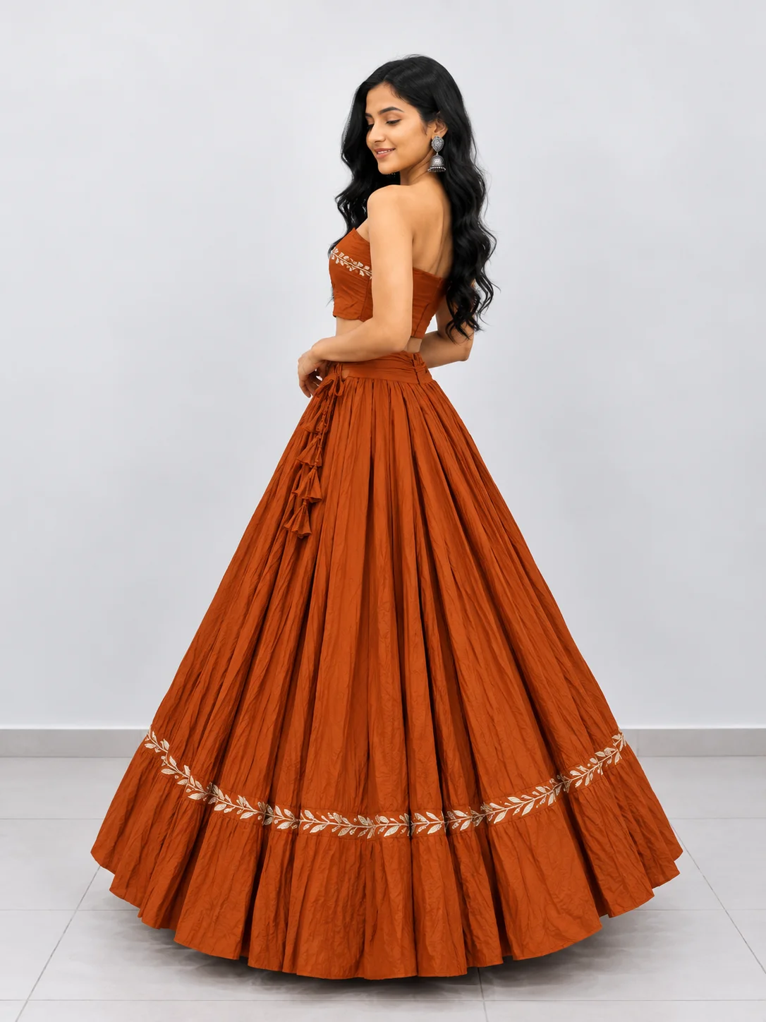 Tulsi Patra Chaniya with Blouse Piece - Purple | Black | Red Orange | Rani | White