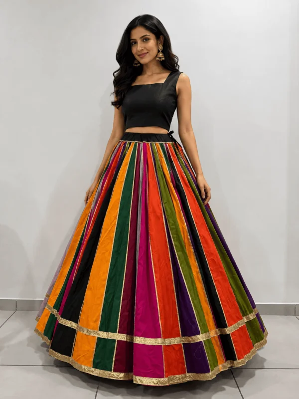 72 Kali Multi Color Cotton Chaniya with Black Blouse Piece