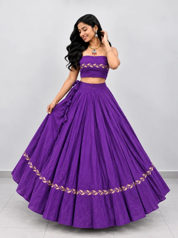 Tulsi Patra Chaniya with Blouse Piece - Purple | Black | Red Orange | Rani | White